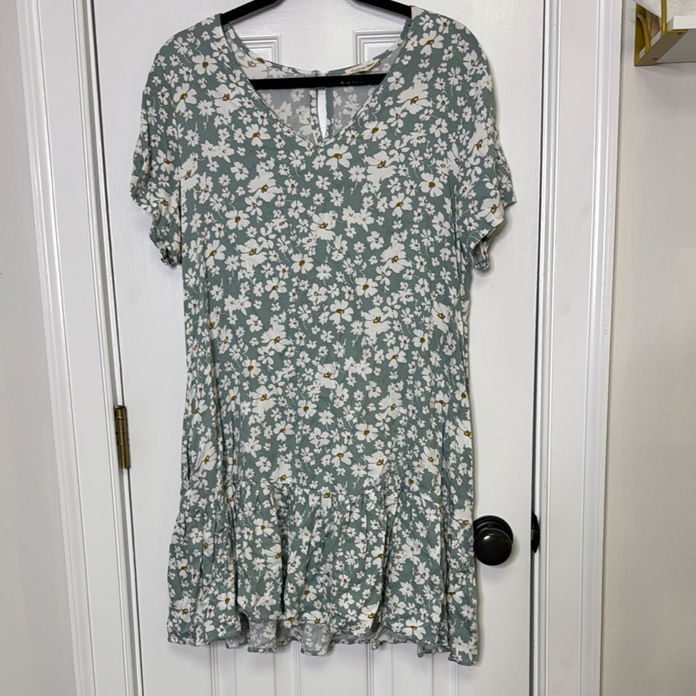 Cotton Bleu Floral Green Dress Small - Picture 2 of 6